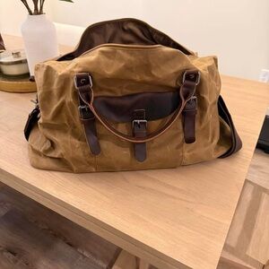 Canvas Weekender Bag with Leather Trim - Brown
